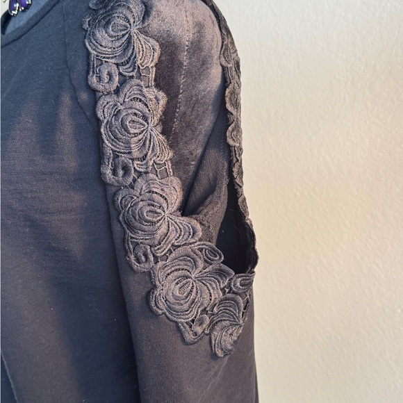 LOFT Black Cold Shoulder Sweatshirt - Picture 2 of 4